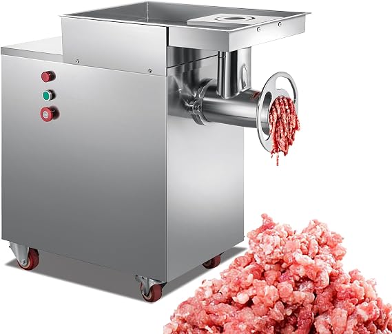 Commercial Meat Grinder,1500W Stainless Steel Unit,661 lb/hour Cabinet-Style Mincerwith Precision Blades,Grinding Plates, and Triple-Screw Shaft Ports,Suitable for Kitchens and Restaurants