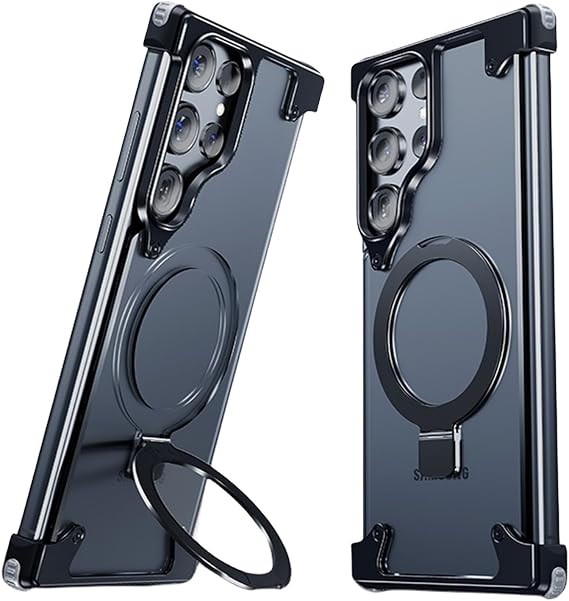 Samsung Galaxy S24 Ultra Case, MagSafe Compatible, Multi-functional, Ring Stand Holder, Integrated, Vertical and Horizontal Compatible, Multiple Angle Adjustment, Aluminum, US Military MIL