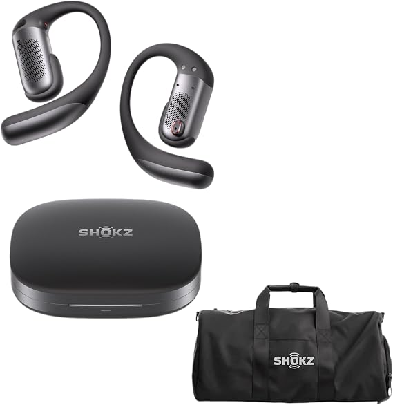 SHOKZ OpenFit Pro (Black) Open Ear Headphones - with Black Gym Bag for Sports, Workout & Travel