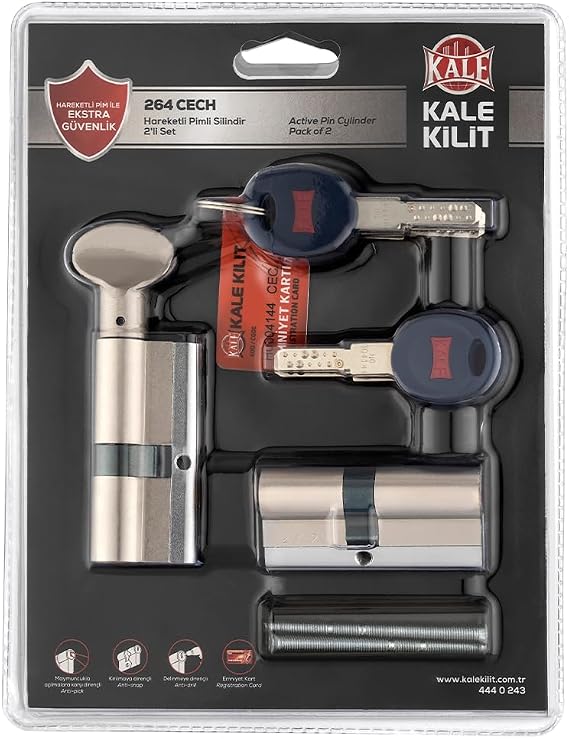 Bijutek Kale 264 CecH Hareketli Pimli Silindir 2'li Set Çelik Kapı Kilit Göbeği 68mm (Cech+Cechm) - Hareketli Pim ile Ekstra Güvenlik
