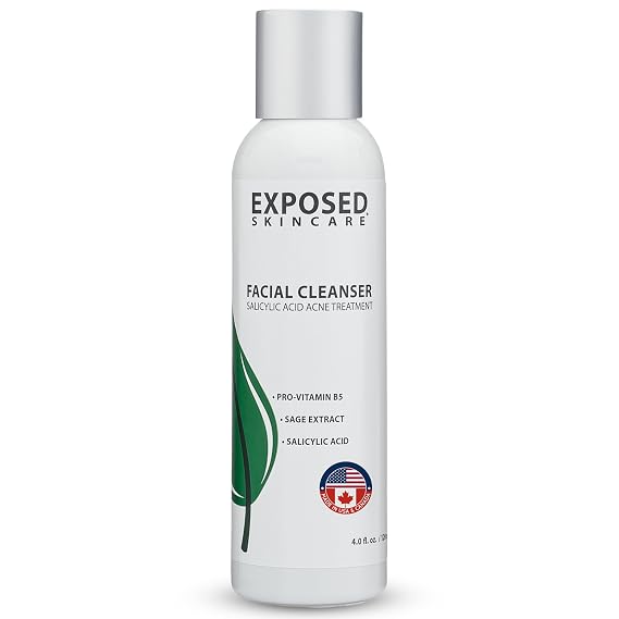 Exposed Skin Care, Acne Facial Cleanser with 0.5% Salicylic Acid for Sensitive and Acne-Prone Skin Gentle Daily Face Wash for Breakout, Blackhead and Excess Oil Natural, Non-toxic and Cruelty Free