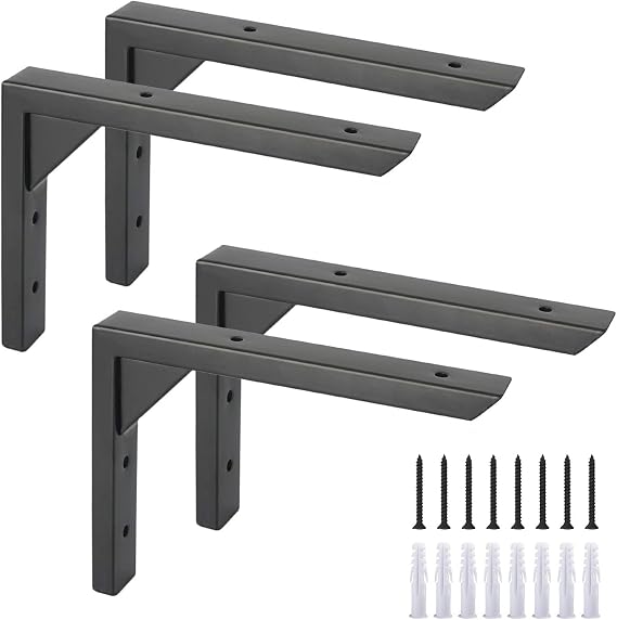 Heavy Duty Shelf Brackets 6 inch 4 Pack Black L Brackets for Shelves