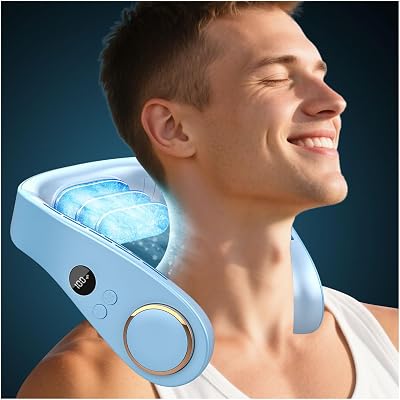 Neck Cooling Fan with Cold Air-Portable Neck Fans that Blow Cold Air,Personal Air Conditioner Wear Around,Strong Airflow Head Ice Cold Cooler Ac,Best Gifts for Summer Walking Plane Blue
