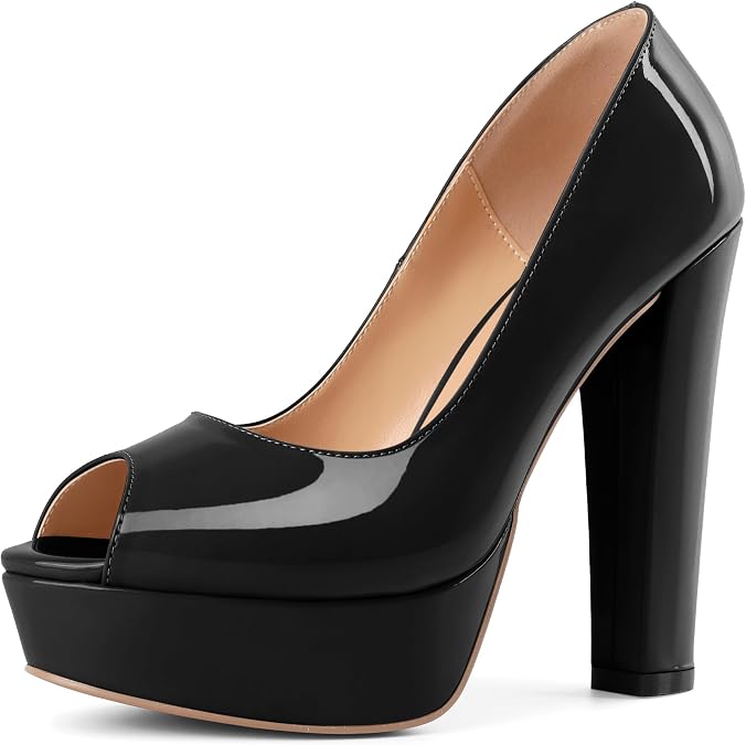 Mettesally Women's Platform Pump Chunky Heels Peep Toe Comfy Size 5-13