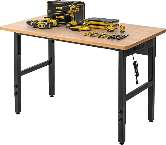 48" Adjustable Workbench with Power Outlets and 5 Height Settings
