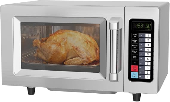CROSSON ETL Listed Commercial Countertop 25L Microwave Oven W/ 10 Programmable Memory Menu,5 Power Level,3 Stage Cooking and Touch Screen Control-1000W,0.9 Cu.Ft