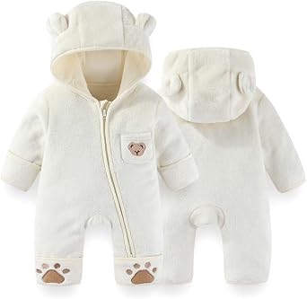 Fairy Baby Newborn Baby Bear Outfit With Fold-Over Mittens Footies Thin Fleece Romper Hooded Jumpsuit Winter Coat Girls Boys