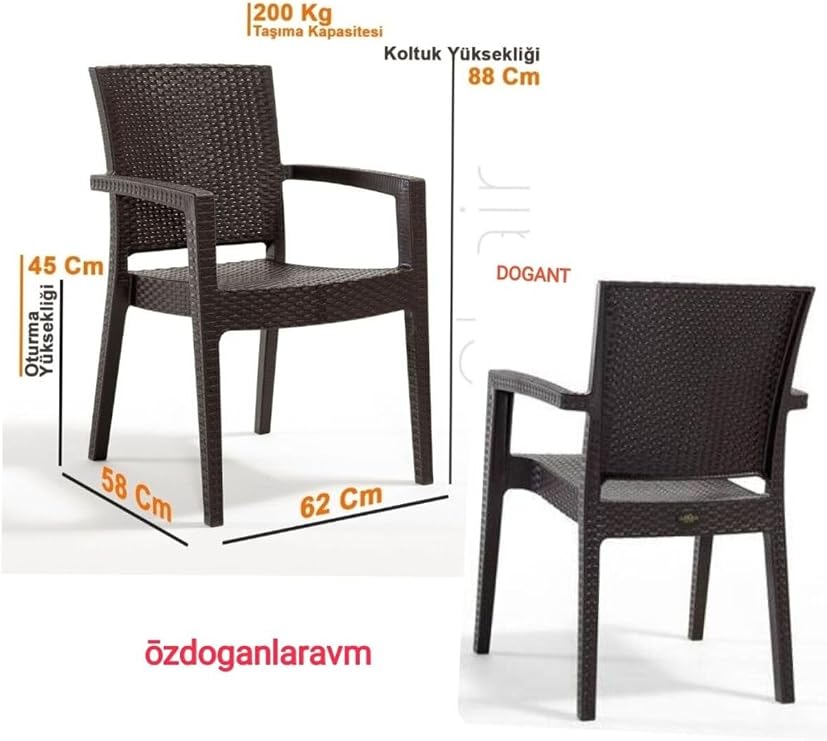 Kahverengi Bahçe Balkon Sandalyesi, 2 Adet, Rattan, 58x62x145 cm