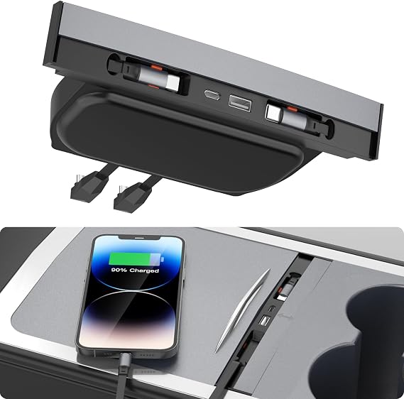 Retractable Center Console Car Charger Dock for Tesla Model 3 / Model Y
