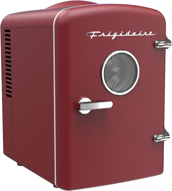 Frigidaire Retro Mini Compact Beverage Refrigerator, Perfect for Home, Office, or Cars. Includes Plugs for Home Outlet & 12V Car Charger - RED