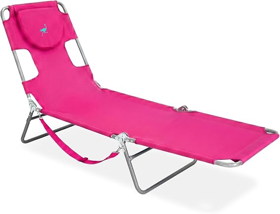 Ostrich The Original Chaise Lounge 72"x22" Portable Reclining Lounger, Pink