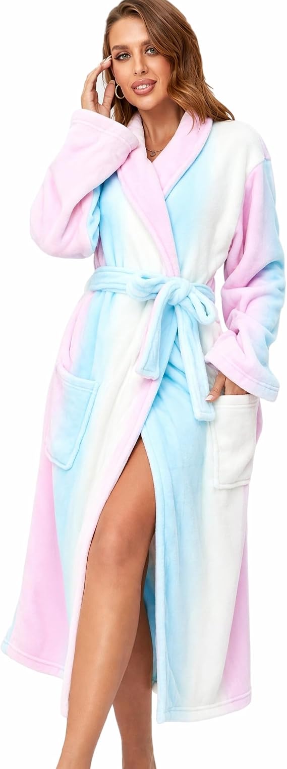 RONGTAI Womens Bathrobe Ladies Fleece Plush Warm Long Robes Fleece Nightgown Sleepwear