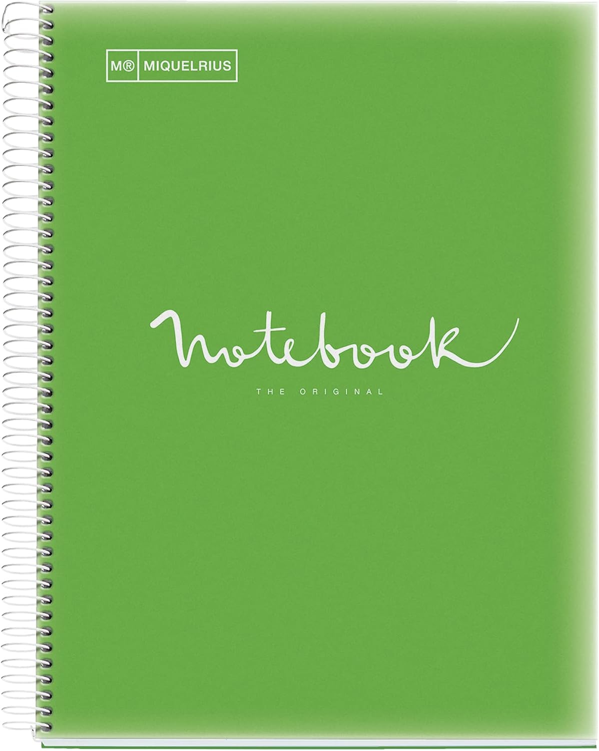 Miquelrius - Notizbuch A4 Notebook Emotions 120 Blatt 90 gm² Raster 5 x 5 mm 5 Farbige Streifen Mikroperforierte Spirale Polypropyleneinband Grün
