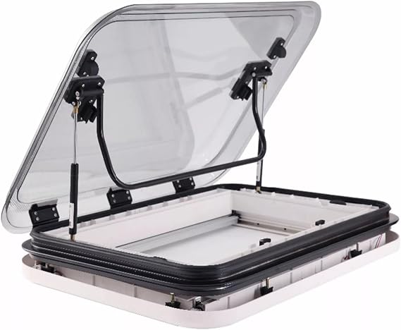 RV Caravan Roof Window Hatch With LED light,500/700/800 x 500MM Cut Out RV Caravan LED Skylight Large Caravan RV Skylight Anti-UV Roof Vent Hatch W/Sunshade For Caravan Trailer (27.6 x19.7 Inch)