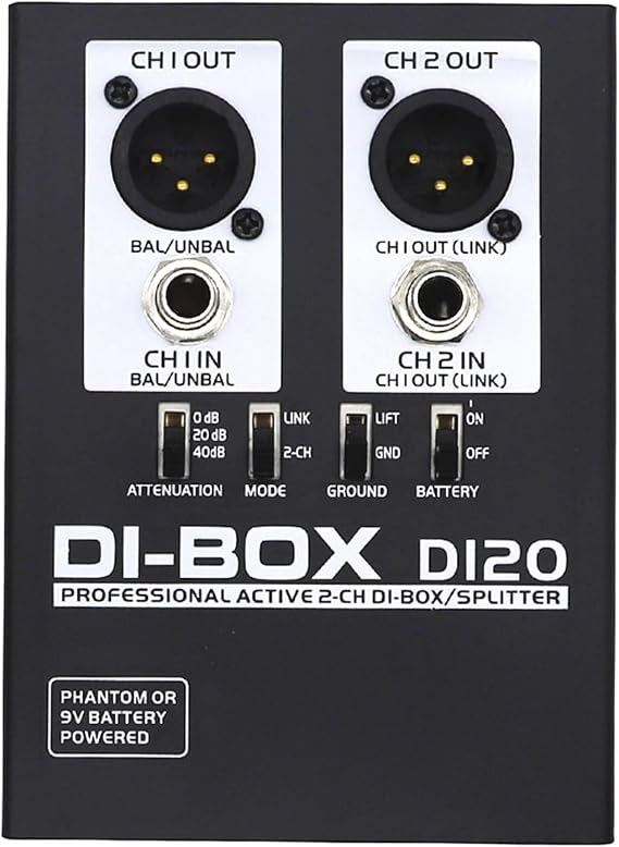 DI20 Sound Active Box Stage Studio Professional 2-Channel Box/Splitter Transforms Unbalanced Sound into Balanced Sound