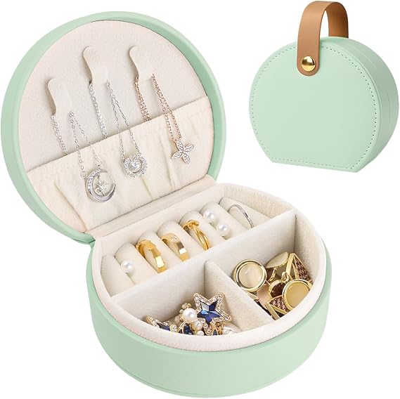 Schmuckkästchen Reise Schmuckkasten Klein Reise für Damen Mädchen PU-Leder Schmuckkasten klein Reiseschmuckaufbewahrung für Ringe Armbänder Ohrringe (Grün)