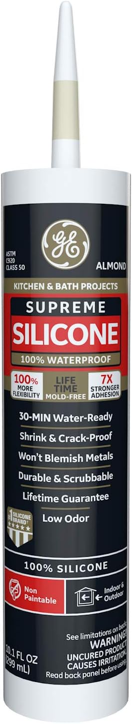 GE Sealants & Adhesives Supreme Silicone Kitchen & Bath Sealant, 10.1oz, Almond
