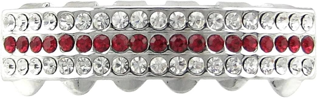 Red Bottom Teeth Grillz Iced Small Lower Teeth Silver Tone Three Row Grills