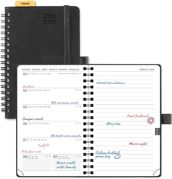POPRUN Academic 2026-2027 Pocket Diary A6 Week to View Spiral, Note Page