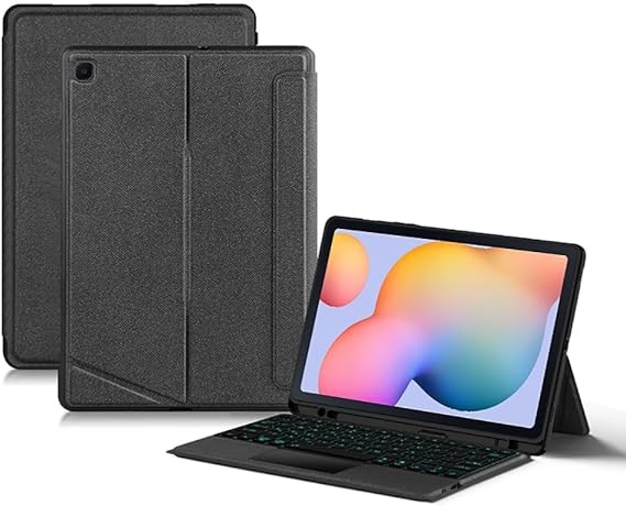 Keyboard Case for Samsung Galaxy Tab S6 Lite 10.4inch 2024/2022/2020 with Touchpad, Smart 7 Color backlits, Magnetic Detachable BT Keyboard Case with S-Pen Holder