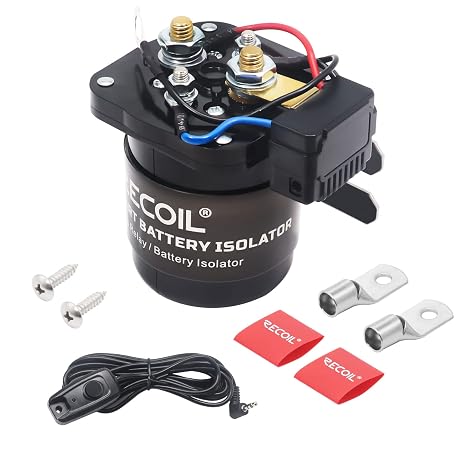 Recoil SRL500 Microprocessor Controlled 500A Smart Battery Isolator and High Current Starter Relay, Dual Sensing Smart Relay, with Ring Terminals