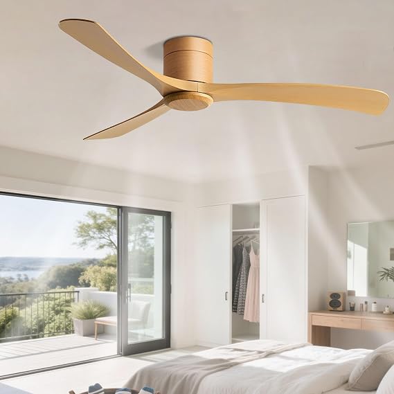 Flush Mount 38in Ceiling Fan No Light Modern Quiet Ceiling Fans with Remote Control 6 Speeds Low Profile Ceiling Fan Without Light 3 Blades for Bedroom Living Room Restaurant Patio Indoor