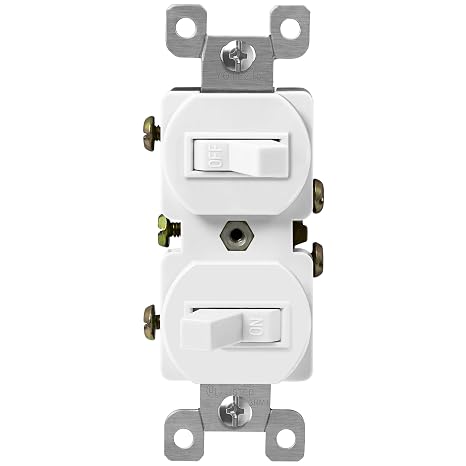 ENERLITES Duplex Double Toggle Light Switch, Single Pole, 15 Amp, White
