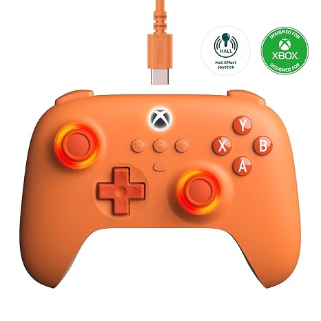 8BitDo Ultimate C Wired Controller for Xbox with Hall Effect Joysticks and Triggers, RGB Lighting Fire Ring, Compatible with Xbox Series X|S, Xbox One, Windows 10/11- Officially Licensed (Orange)
