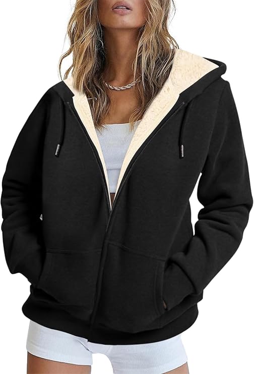 BWQ Womens Fleece Hoodies Zip Up Casual Lined hoodies for Winter
