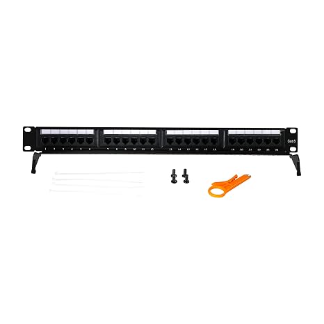 24 Port Patch Panel UL Listed, Rackmount or Wallmount, Compatible with Cat5, 5e, 6 for RJ45 Patch Panel