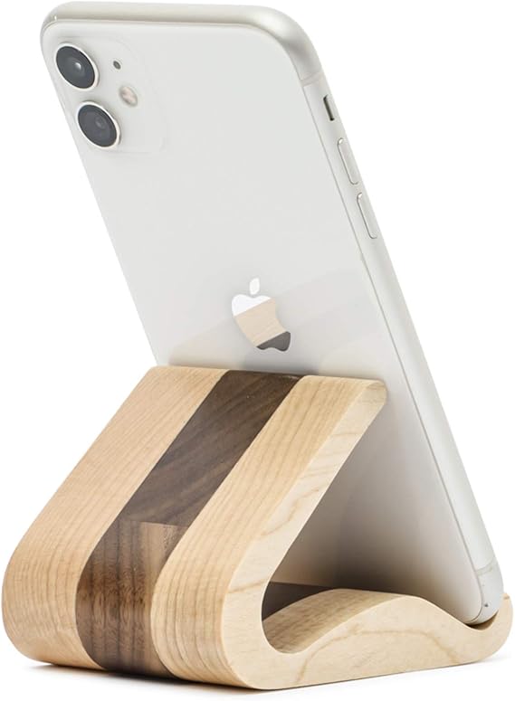 Wooden Cell Phone Stand, Stands for iPhone Universal Compatible with iPhone 17 16 15 14 Pro Max 13 12 Plus, Samsung S23 22, Moto G, LG Smartphone Holder for Desk Office (Maple and Walnut)