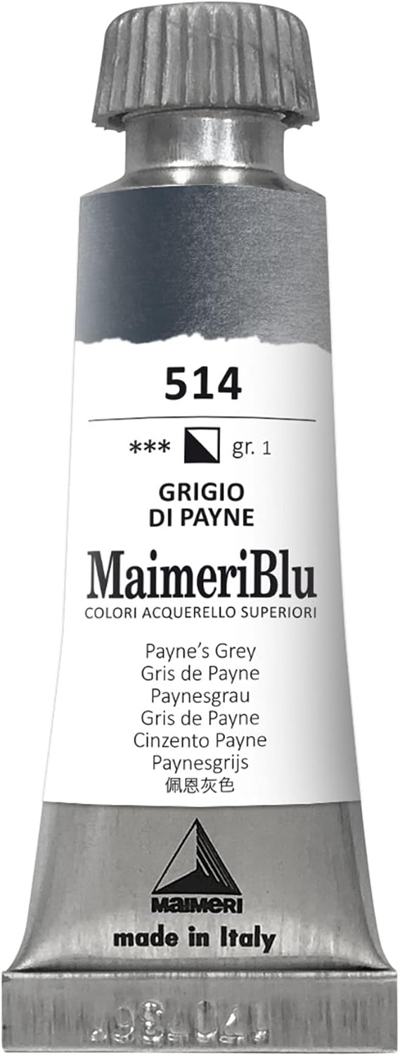 MaimeriBlu Watercolor Tube, 12ml, Paynes Grey, (514)