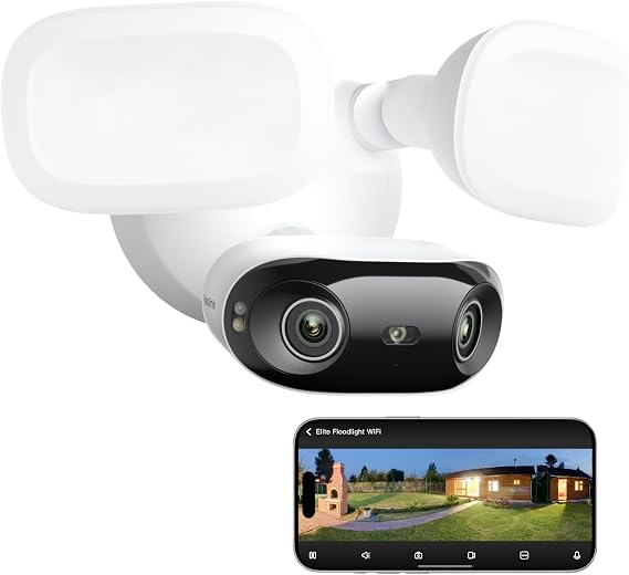 REOLINK Elite Floodlight WiFi, 4K 8MP 180 Panoramic Wired Floodlight Camera, Adjustable 3000 Lumens, Local AI Video Search, Dual-Band Wi-Fi 6, 24/7 Recording, No Monthly Fees, 100~240V AC Hardwired