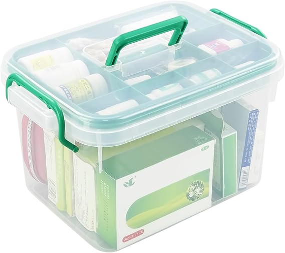 Plastic First Aid Box, Medicine Storage Box with Insert, Household Medicine Storage Kit Organizer