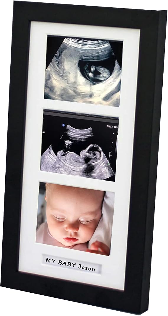 Pine Wood Triple Ultrasound Frame, 3 Sonogram Photos, Black | Holds 3 Sonogram Photos, Pregnancy Announcement, First-Time Mom Gift, Black, Baby Keepsake, Ultrasound Photo Album
