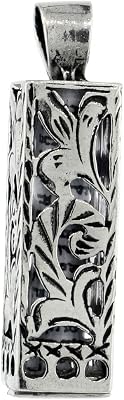 Sterling Silver Mezuzah Necklace Floral Pattern Cuboid Shape 1516 inch with 1mm Box Chain 16-30 inch