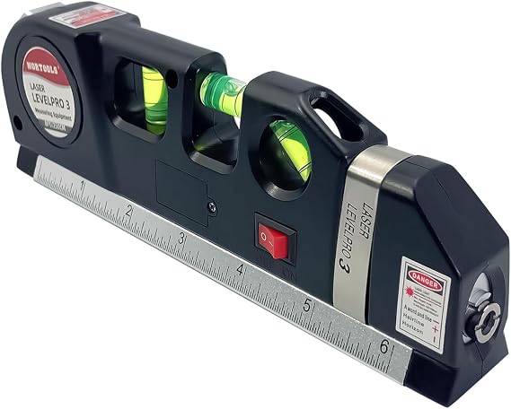 NORTOOL Laser Level, Multipurpose Cross Line Kit with Metric Rulers 8FT/2.5M 4-in-1 Laser Level Line tools for Construction, Home Renovation,Picture Hanging Cabinets