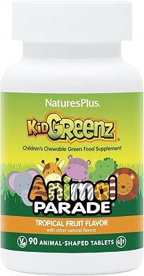 NaturesPlus Animal Parade KidGreenz, Tropical Fruit Flavor - 90 Animal-Shaped, Chewable Tablets - Vegetarian, Gluten Free - 90 Servings