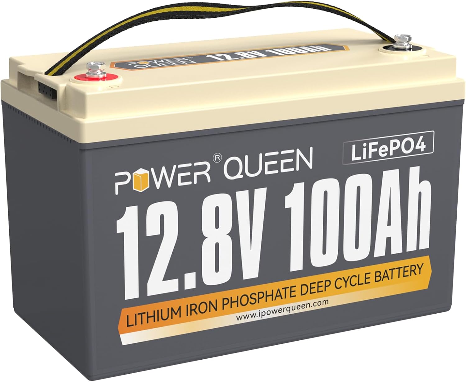 power queen 12.8 v 100 ah lifepo4 lithium battery 1280 wh lithium battery with 100 a bms 4000  charge cycles can be connected in series  parallel perfect as power source for motor homes boats