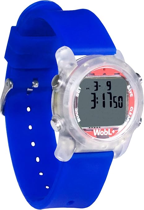 WobL+ World's Smallest & Best Waterproof Vibrating 9 Alarms + Countdown Timer Wristwatch for Sports/Medicine/Meeting/Potty Reminders, Blue