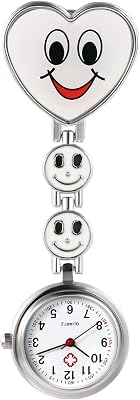 Avaner Womens Clip on Fob Watch, Stainless Steel Quartz Nurse Watch, Smile Heart Face Lapel Watch, Hanging Pocket Watch with Second Hand