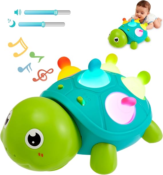 Baby Crawling Turtle Toy 6 9 12 18 Months, Infant Tummy Time Sensory Musical Teething Toys, Toddler Walking Learning Motor Skill Development for 1 2 3 Year Old Boy Girl Birthday Gift