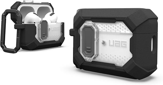 URBAN ARMOR GEAR UAG Designed for AirPods Pro 2nd Gen Case with Lock Plasma, Rugged Hard Shell Military Grade Protective Cover with Secure Lock & Detachable Carabiner Clip, Black