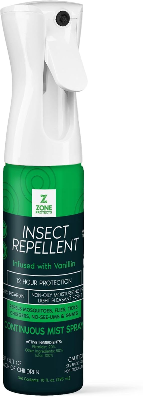 Zone Protects Picaridin Insect Repellent 12-Hour DEET-Alternative Protection, 10 oz Continuous Scented Mist Spray, Prevents Ticks, Mosquitoes, Chiggers, Gnats, No-Seeums