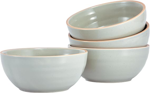 Bico Light Sage Green 24oz Stoneware Cereal Bowls Set, Set of 4, Microwave and Dishwasher Safe, for Cereal, Soup, Noodles