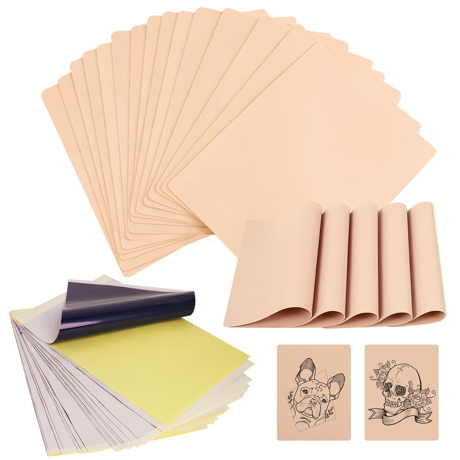 WZPB Tattoo Skin with Transfer Paper - 40Pcs Fake Skin and Stencil Paper Kit Including 20Pcs Double-Sided Practice Skin and 20Pcs Tattoo Transfer Paper for Beginners and Artists