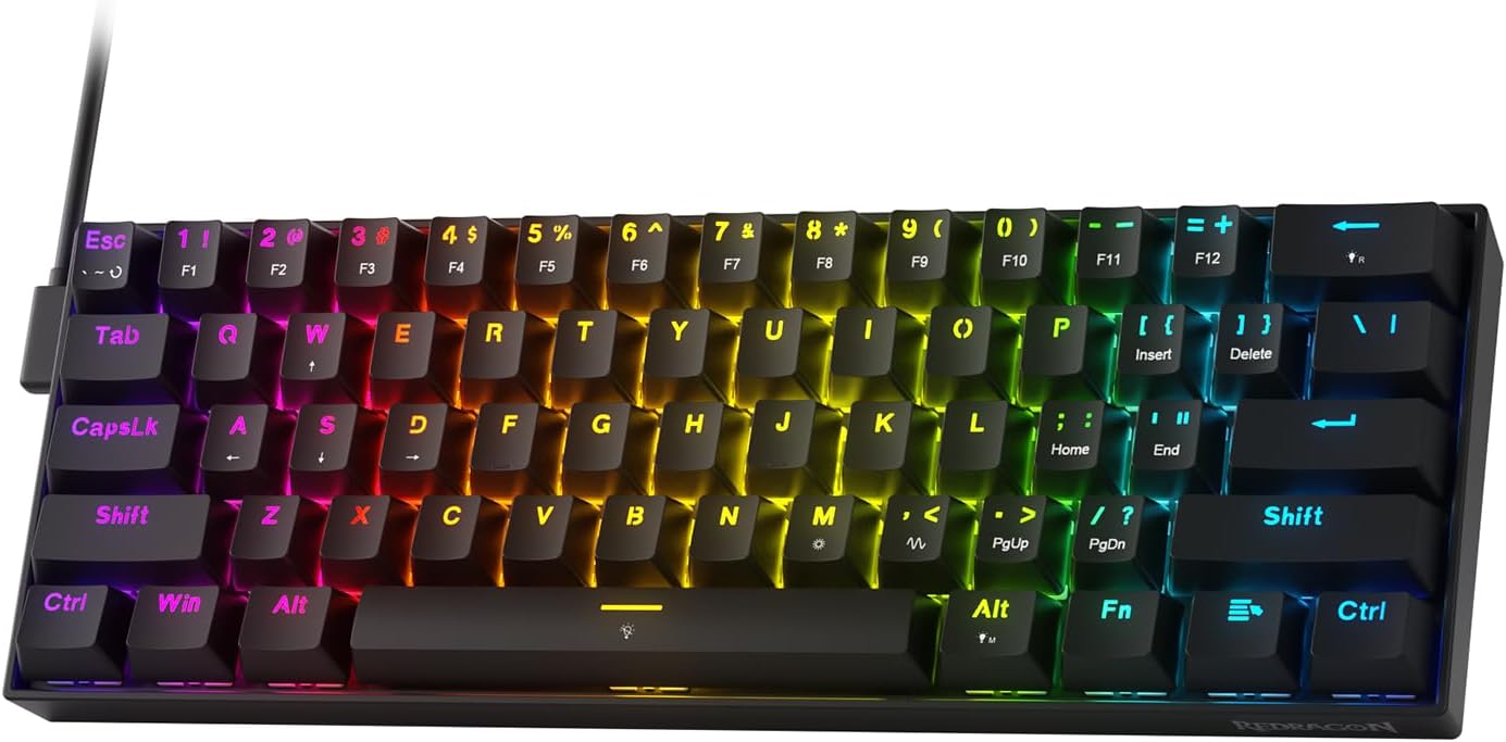 Redragon K617 HE Rapid Trigger Gaming Keyboard, 60% 61 Keys Wired Mechanical Keyboard w/Hyper-Fast Actuation, Dedicated Hall Effect Magnetic Switch, Actuation Point Adjustable, Essential Black