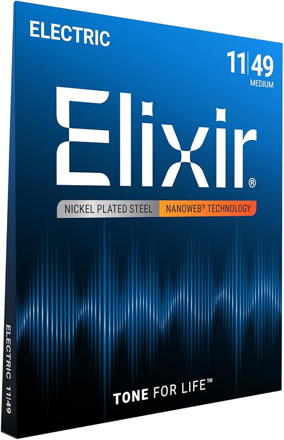 Elixir 12102 Strings Electric Guitar Strings w NANOWEB Coating, Medium (.011-.049)