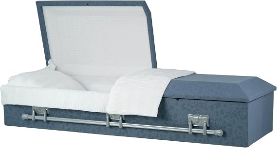 Titan Casket Oversized Slate Gray Cloth Covered Casket with White Crepe Interior | Handcrafted Large Funeral Casket for Dignified Burial Services