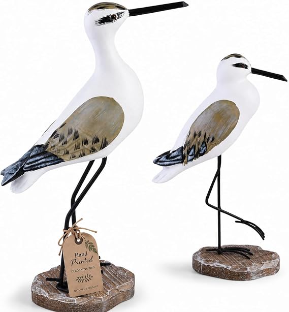 HEALLILY 2pcs Coastal Decor Wooden Seagull Figurine Bird Statue Nautical Coastal Ocean Home Decoration Light Brown Statue